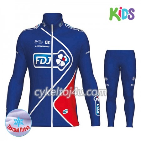 Cykeltrøje Langærmet + Cykelbukser 2017 FDJ Børn N002 Vinter Thermal Fleece